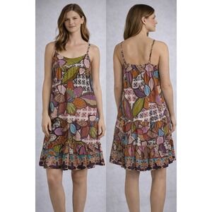 Postella Floral Sundress Women Medium Multicolor Boho Tropical Cotton Tiered